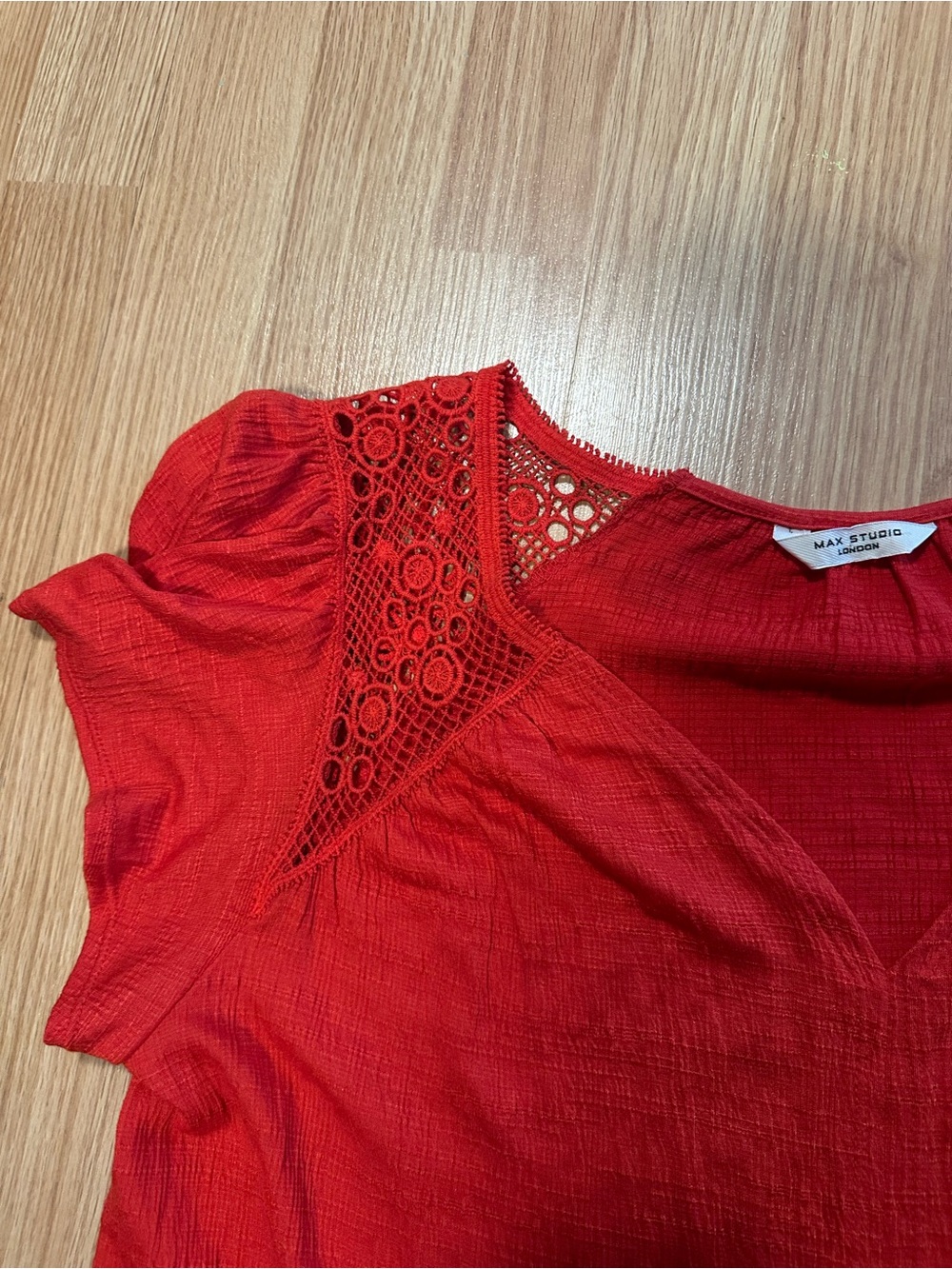 XL Orange flowy boho Eyelit short sleeve shirt casual relaxed - Picture 3 of 9